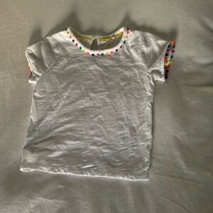 Mini Boden White Tee with Pom Pom edging